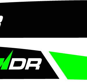 Complete stickerset bestaande uit fluorescerend groene striping met "THNDR"-embleem voor voor- en zijvlak | Vespa Sprint / Primavera